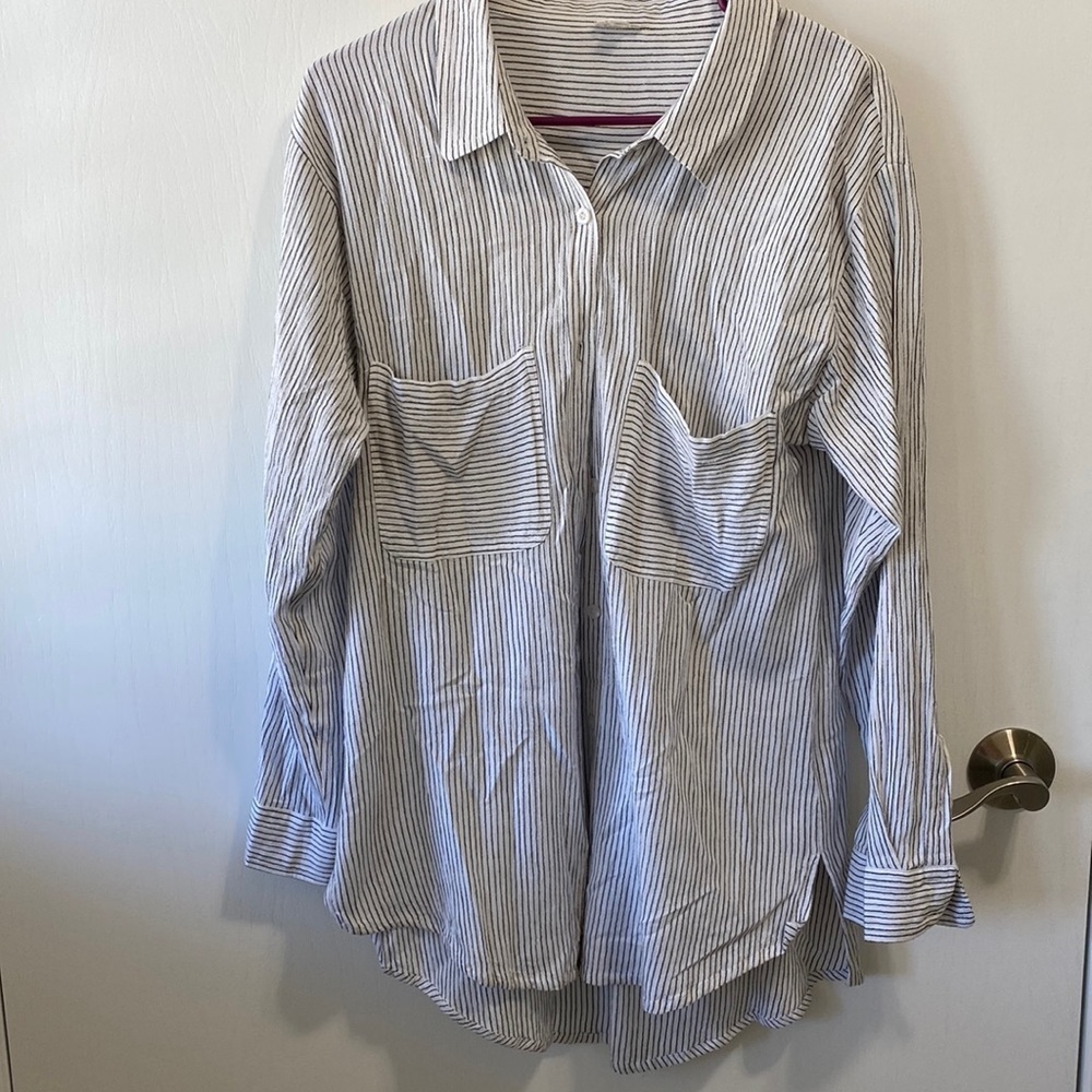 En Crème Button up Blouse Striped Long Sleeve